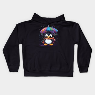 Penguin Rainy Day With Umbrella Kids Hoodie